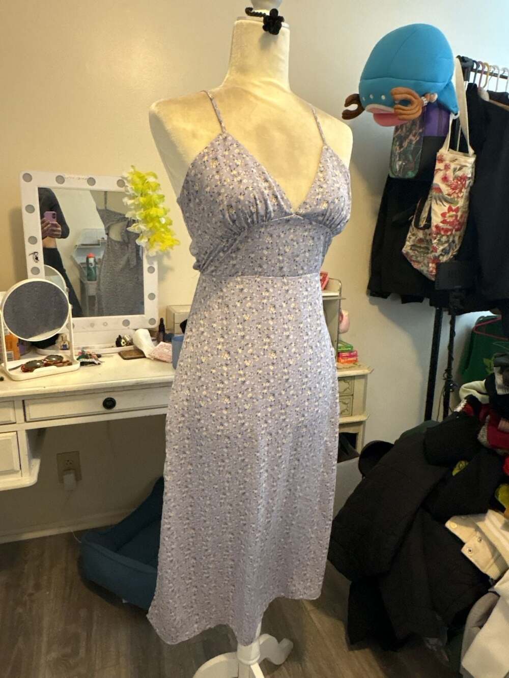 Forever 21 Lavender Floral Print Sun Dress with Cutout and Bow Tie Back Maxi